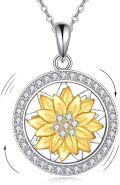 wholesale 925 Sterling Silver Yellow Gold Plated Round Spinning Daisy Flower CZ Pendant Necklace for Women-0-0