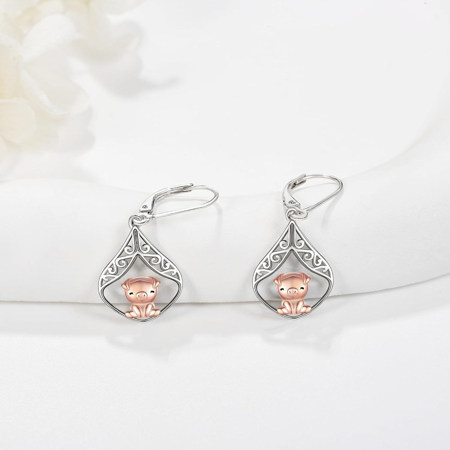 wholesale 925 Sterling Silver Pig Filigree Teardrop Leverback Dangle Earrings for Women Girls Gifts 4cm Long-0-2
