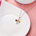 wholesale 925 Sterling Silver Red Heart & Gold Wings Guardian Angel Pendant Necklace for Women's Birthdays Gifts-0-2
