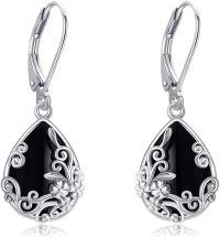 wholesale 925 Sterling Silver Teardrop Black Onyx Filigree Leverback Earrings for Women Gifts-Filigree
