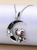 wholesale 925 Sterling Silver Crescent Moon with Zombie Pendant Necklace-0-4