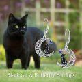 wholesale 925 Sterling Silver Black Cat & Blue Butterfly on Crescent Moon Drop Earrings for Women Gifts-0-3