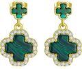 wholesale 925 Sterling Silver Malachite Four-Leaf Clover Drop Earrings for Women-0-0