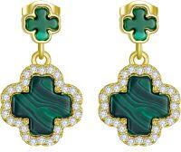 wholesale 925 Sterling Silver Malachite Four-Leaf Clover Drop Earrings for Women-03-Four Leaf Clover Earrings