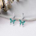 wholesale 925 Sterling Silver Green Enamel Butterfly Drop Huggie Hoop Earrings for Women - 6 Styles-0-2