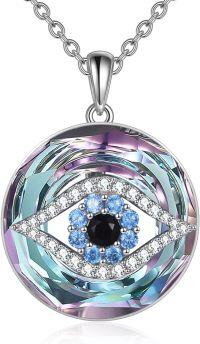 wholesale 925 Sterling Silver Round Blue Crystal Evil Eye Pendant Necklace for Women Protection Lucky Charm s-A-Purple crystal