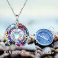 wholesale 925 Sterling Silver Rainbow Crystal Compass Pendant Necklace with Navy Blue Anchor and World Map Design-0-4