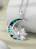 wholesale 925 Sterling Silver Moon & Abalone Shell Lotus Flower Pendant Necklace for Women Girls Gifts-0-3
