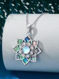 wholesale 925 Sterling Silver Abalone Shell & Cubic Zirconia Lotus Flower Pendant Necklace-0-2