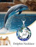 wholesale Dolphin Necklace Dolphin Gifts For Women S925 Sterling Silver 2 Dolphins Blue Crystal Pendant Jewelry Ocean Beach Theme Jewelry Birthday Gift For Dolphins Lover Women -0-3