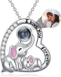 wholesale 925 Sterling Silver Elephant and Panda Heart Necklace I love you projection pendant-A-Elephant+Photo-A-Elephant-A-Elephant+Photo Fill
