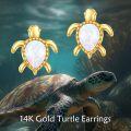 wholesale 14k Gold Turtle Stud Earrings with Opal Stone Sea Life Jewelry for Women Birthday Christmas Gifts for Wife Mom-0-3