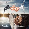wholesale 925 Sterling Silver Double Rose Gold Hearts with Black Bat Wing and White Angel Wing Charm Necklaces Gifts for Women-0-3