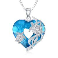 wholesale 925 Sterling Silver Heart Pendant With Sea Turtle And Blue Resin Artistry-19