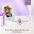 wholesale TOUPOP Rose Heart Birthstone Bracelet 925 Sterling Silver Butterfly Heart Bracelet Love Birthstone Jewelry Anniversary Birthday Christmas Gifts For Women Girlfriend Wife Her -0-2