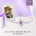 TOUPOP Sterling Silver Rose Quartz Butterfly Heart Birthstone Bracelet-0-2