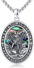 wholesale 925 Sterling Silver Saint Michael Prayer Medal with Abalone Shell and Pearl Pendant Necklace for Men Women Boys Girls  36 Chain Length-0-0