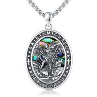 wholesale 925 Sterling Silver Saint Michael Pray For Us Pendant Necklace Wholesale With Abalone Shell-Abalone