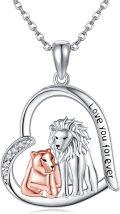 wholesale 925 Sterling Silver Lion and Cub Heart Pendant Necklace with Love You Forever Inscription-0-0