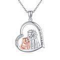 wholesale 925 Sterling Silver Lion and Cub Heart Pendant Necklace with Love You Forever Inscription-0-0