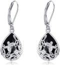 wholesale 925 Sterling Silver Butterfly & Flower Design Teardrop Black Onyx Leverback Earrings for Women Gifts-0-0