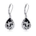 wholesale 925 Sterling Silver Butterfly & Flower Design Teardrop Black Onyx Leverback Earrings for Women Gifts-0-0