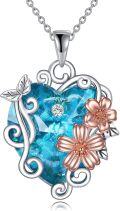 wholesale 925 Sterling Silver Blue Topaz Flower Pendant Necklace with Rose Gold Accents-0-0