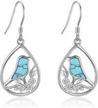 wholesale 925 Sterling Silver Teardrop Turquoise Bird Drop Earrings for Women-Bird