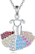 wholesale 925 Sterling Silver Rainbow Crystal Ballerina Pendant Necklace for Women Girls Gifts-0-0