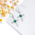 wholesale 925 Sterling Silver Green Heart Cut Stone Evil Eye Cross Drop Earrings for Women-0-4