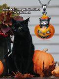 wholesale 925 Sterling Silver Black Cat on Orange Jack-o'-Lantern Pendant Necklace - Halloween  for Women and Men-0-3