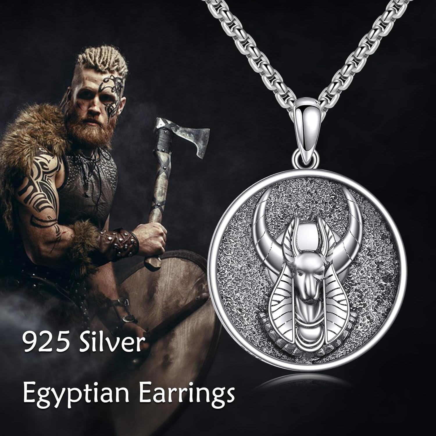 925 Sterling Silver Ancient Egypt Anubis Scarab & Eye Of Horus Charm Men's Pendant Necklaces  for Him 36 Chain Length-0-5