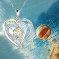 wholesale 925 Sterling Silver Heart with Gold and Cubic Zirconia Tennis Ball Pendant Necklace for Women-0-4