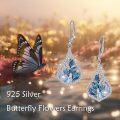 wholesale 925 Sterling Silver Blue Butterfly & Flower Drop Earrings with Pearls and Cubic Zirconia for Women-0-1