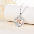 wholesale 925 Sterling Silver Round Fox Couple Charm Pendant Necklace with Snowflake Design Gifts for Women-0-2