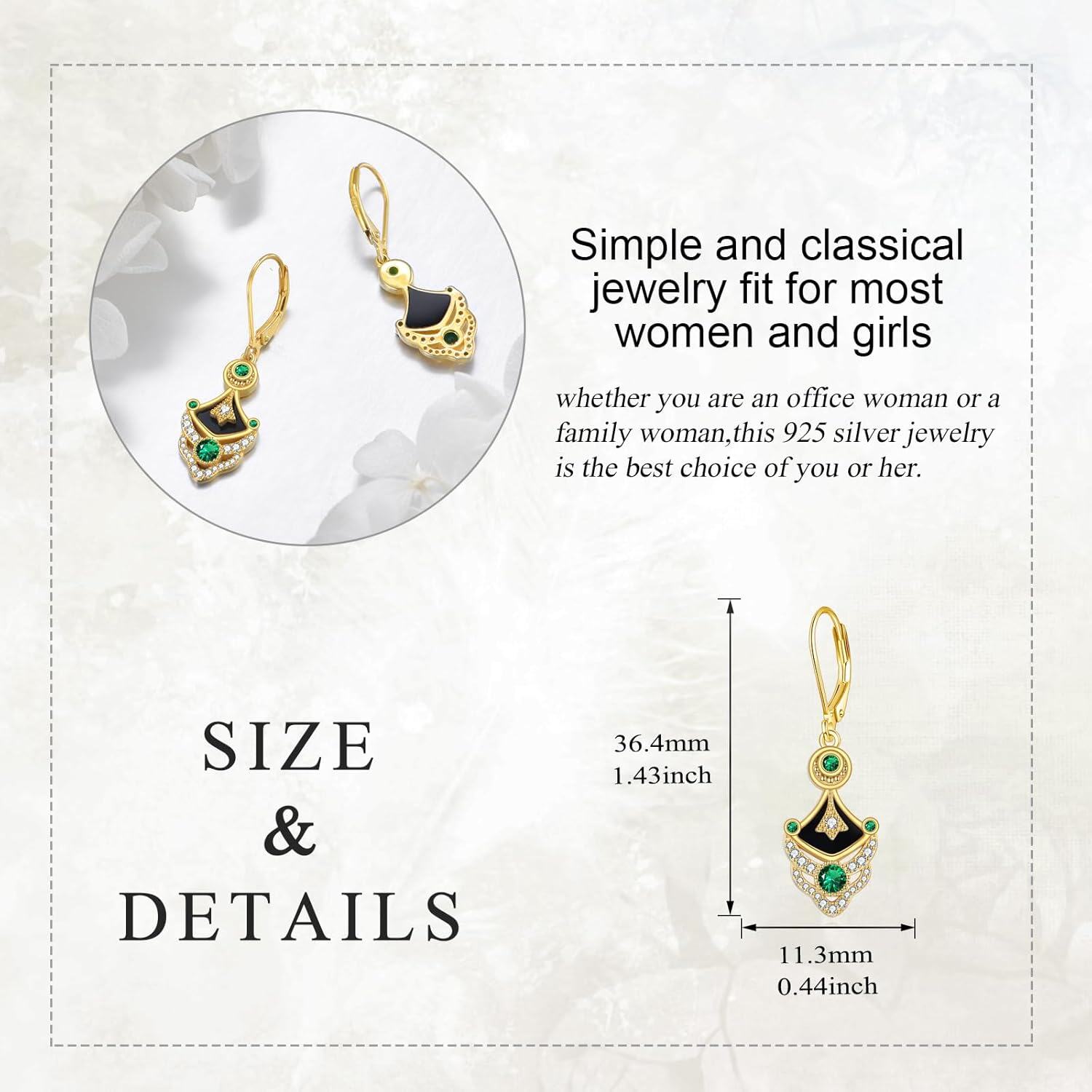 wholesale 925 Sterling Silver Green Crystal Black Enamel Geometric Drop Earrings for Women Girls-0-3