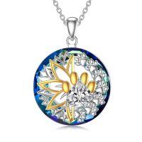 TOUPOP 925 Sterling Silver Crystal Sunflower Paw Print Pendant Necklace-undefined