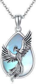 wholesale 925 Sterling Silver Blue Opal Phoenix Bird Pendant Necklace Gemstone s for Women Girls-0-0