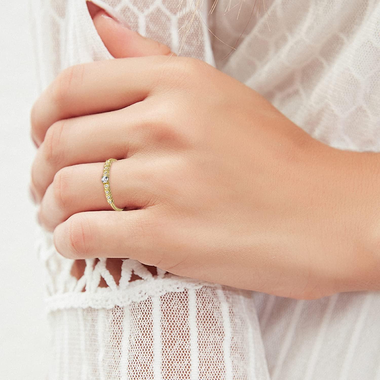 14K Gold Plated Sterling Silver CZ Stackable Half Eternity Engagement Ring-0-1