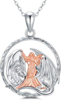 wholesale 925 Sterling Silver Angel and Dragon Design Pendant Necklace for Women-Dragon