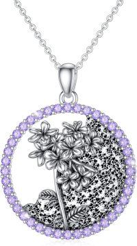 wholesale 925 Sterling Silver White Gold Plated Birthstone Flower Necklace for Women-02-February-Violet
