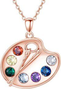 wholesale 925 Sterling Silver Cubic Zirconia Artist Palette Paint Brush Necklace for Art Lovers-Palette Necklace-rose gold