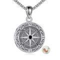 wholesale 925 Sterling Silver Compass Rose Locket Necklace with Black Stone and Picture Frame Charm for Men & Women-0-0