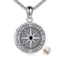 wholesale 925 Sterling Silver Compass Rose Locket Necklace with Black Stone and Picture Frame Charm for Men & Women-Compass