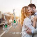 wholesale 925 Sterling Silver Teardrop Green Emerald & Red Garnet Filigree Drop Leverback Earrings for Women Valentines Day Gifts-0-5