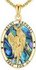 wholesale 925 Sterling Silver Saint Raphael Pendant with Abalone Shell and Chain - Mens Religious Medal -0-0