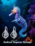 wholesale 925 Sterling Silver Seahorse Turquoise Clip Earrings White Gold Plated Ocean Jewelry For Women-0-5