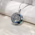 TOUPOP Sterling Silver Blue Crystal Gypsophila Birth Flower Necklace-0-1