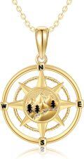 wholesale 14K Gold Compass Mountain Pendant Necklace for Women Men Travel Gift-0-0