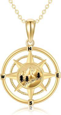 wholesale 14K Gold Compass Mountain Pendant Necklace for Women Men Travel Gift-Compass